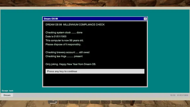 Millennium Eve. Dream OS runs its compliance check.