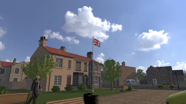 The Union Flag flies on the green and swings round with the wind.